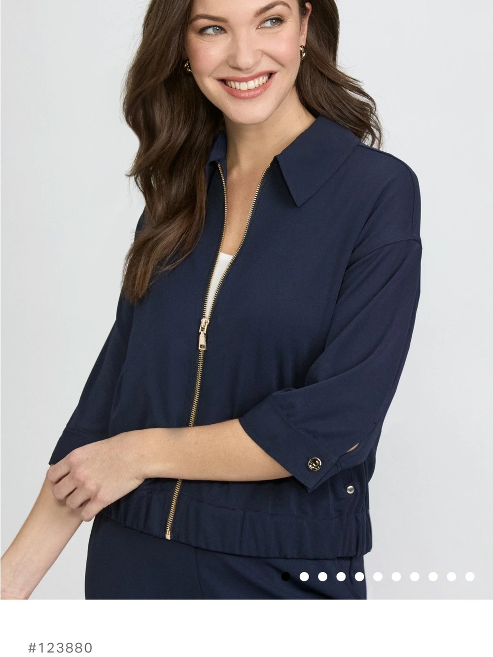 Navy Utility Zip-Front Women's Jersey Jacket with Collar